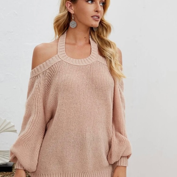 Solid Bishop Sleeve Halter Sweater - Picture 5 of 6